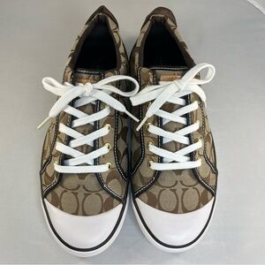 Coach Barrett Khaki/Brown Signature C Logo Sneakers Lace-Up Sz 12